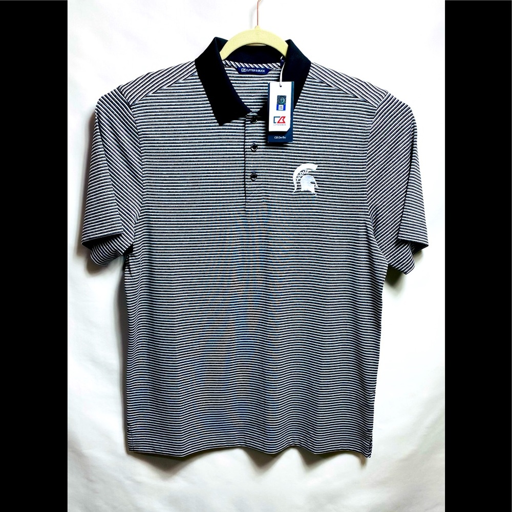 Michigan State Spartans Cutter & Buck Trevor Stripe DryTec Polo - Black Sz M NWT